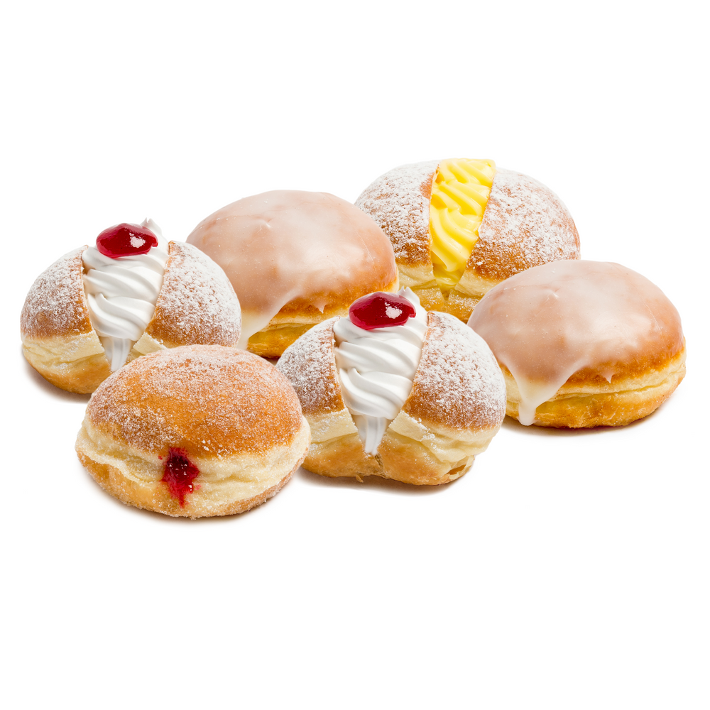 An assortment of six vegan donuts